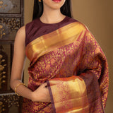 Vivid Burgundy Floral Kanjivaram Silk Saree