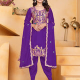 Violet Floral Embroidered Silk Kurta Set