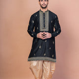 Rich Black Cotton Blend Embroidered Kurta Set