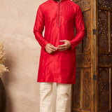 Red Cotton Blend Mirror Work Kurta Set