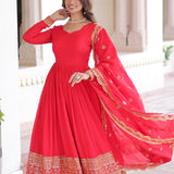 Red Embroidered Anarkali Set