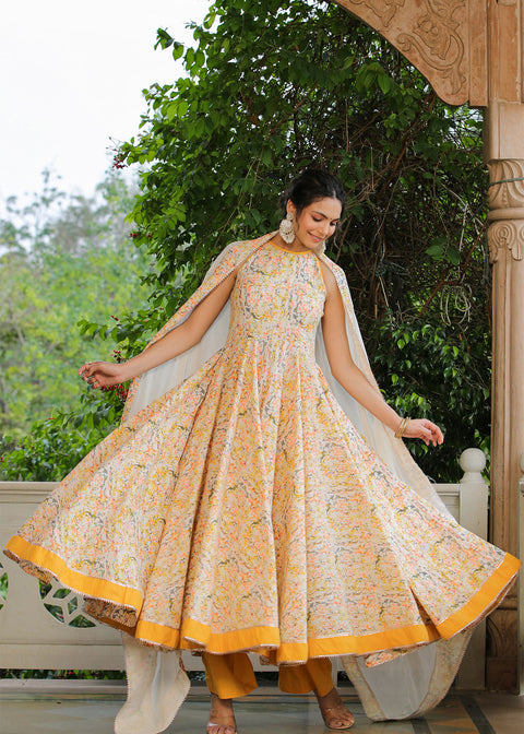 <img> Multicolour Cotton Printed Anarkali Set