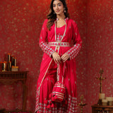 Red Georgette Embroidered Indo-Western Choli Set