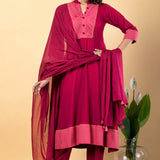 Rose Red Rayon Anarkali Set