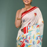 White Pure Silk Saree With Printed Design