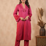 Deep Pink Russian Silk Solid Kurti Set