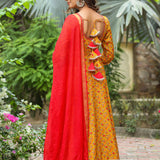 Corn Yellow French Crepe Printed Anarkali Set