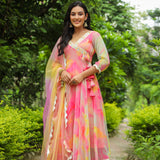 Taffy Pink Chiffon Printed Anarkali Set