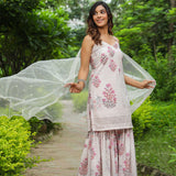 White Cotton Floral Printed Sharara Set