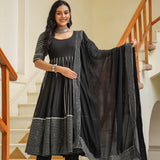 Black Cotton Silk Gota Work Anarkali Set