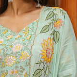 Mint Green Cotton Floral Printed Anarkali Set