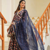 Tuna Blue Cotton Floral Printed Sharara Set