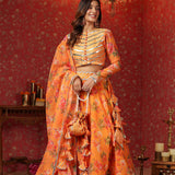 Sunshade Orange Organza Floral Printed Lehenga Set