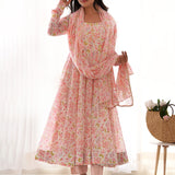 Light Peach Organza Floral Printed Anarkali Set