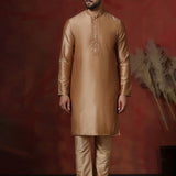 Hard Beige Dupion Solid Kurta Set