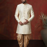 Pastel Cream Cotton Blend Printed Sherwani Set