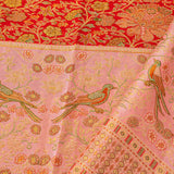 Golden Pink Floral Kanjivaram Silk Saree
