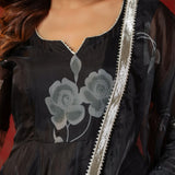 Rich Black Organza Floral Printed Anarkali Set