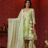 Pastel Green Chiffon Floral Printed Gharara Set