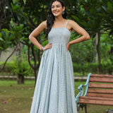 Pastel Grey Cotton Printed Gown Set