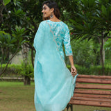 Ice Blue Cotton Floral Printed Kurti Set