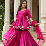 Solid Dark Pink Cotton Silk Sharara Set