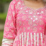 Persian Pink Cotton Floral Printed Anarkali Set
