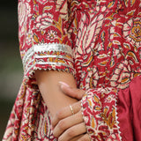 Mexican Red Cotton Floral Printed Anarkali Set