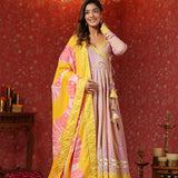 Light Lilac Cotton Floral Printed Anarkali Set