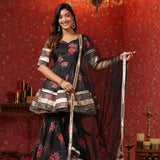 Black Organza Floral Printed Gharara Set