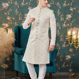Soft Beige Art Silk Sherwani Set