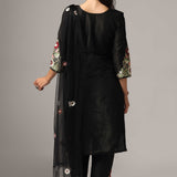 Black Raw Silk Kurti With Pants And  Dupatta