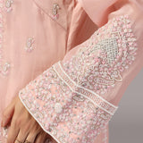 Pastel Pink Silk Organza Thread Work Kurti Set