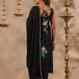 Black Organza Floral Painted Kurti Set