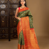 Dark Bottle Green Kanjivaram Silk Saree