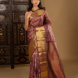 Dark Burgundy Floral Kanjivaram Silk Saree