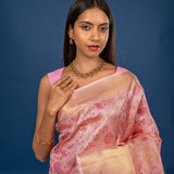 Soft Pink Floral Kanjivaram Silk Saree