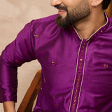 Warm Purple Cotton Blend Mirror Work Kurta Set