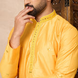 Yellow Cotton Blend Mirror Work Kurta Set