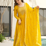 Orange Tinted Bright Yellow Faux Georgette Anarkali Set