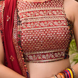Maroon Satin Printed Lehenga Set