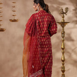 Maroon Cotton Printed Kurti Set