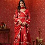 Bright Red Chinon Floral Printed Anarkali Set