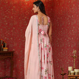 Soft Pink Chinon Floral Printed Anarkali Set
