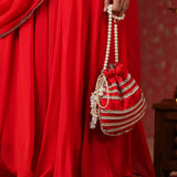 Scarlet Red Crepe Belt Draped Solid Dupatta Dress
