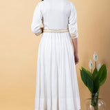 White Rayon Gota Work Anarkali Set