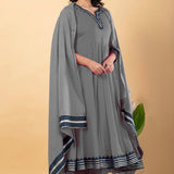 Smokey Gray Rayon Gota Work Anarkali Set