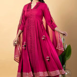 Debian Red Rayon Gota Work Anarkali Set