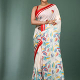White Pure Silk Saree With Printed Design