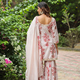 Champagne White Cotton Floral Printed Sharara Set